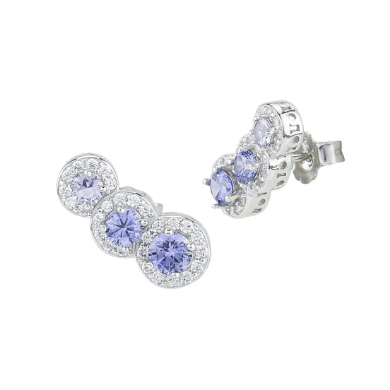 Orecchini a lobo con fila di cristalli circolari cristal, tanzanite, viola e zirconi OR835B