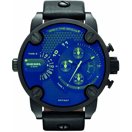 Diesel DZ7257 Bad Ass Chronograph Blue Dial Black Leather Men's Watch