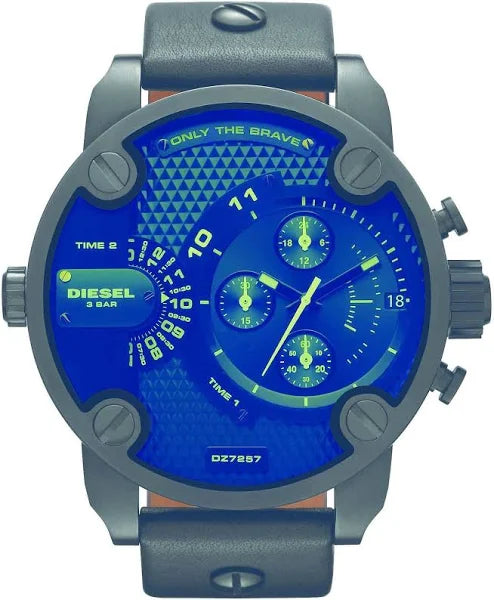 Diesel DZ7257 Bad Ass Chronograph Blue Dial Black Leather Men's Watch