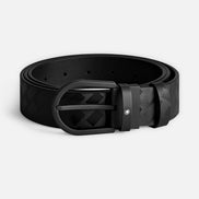 Montblanc - Cintura in pelle nera 35 mm con fibbia a ferro di cavallo