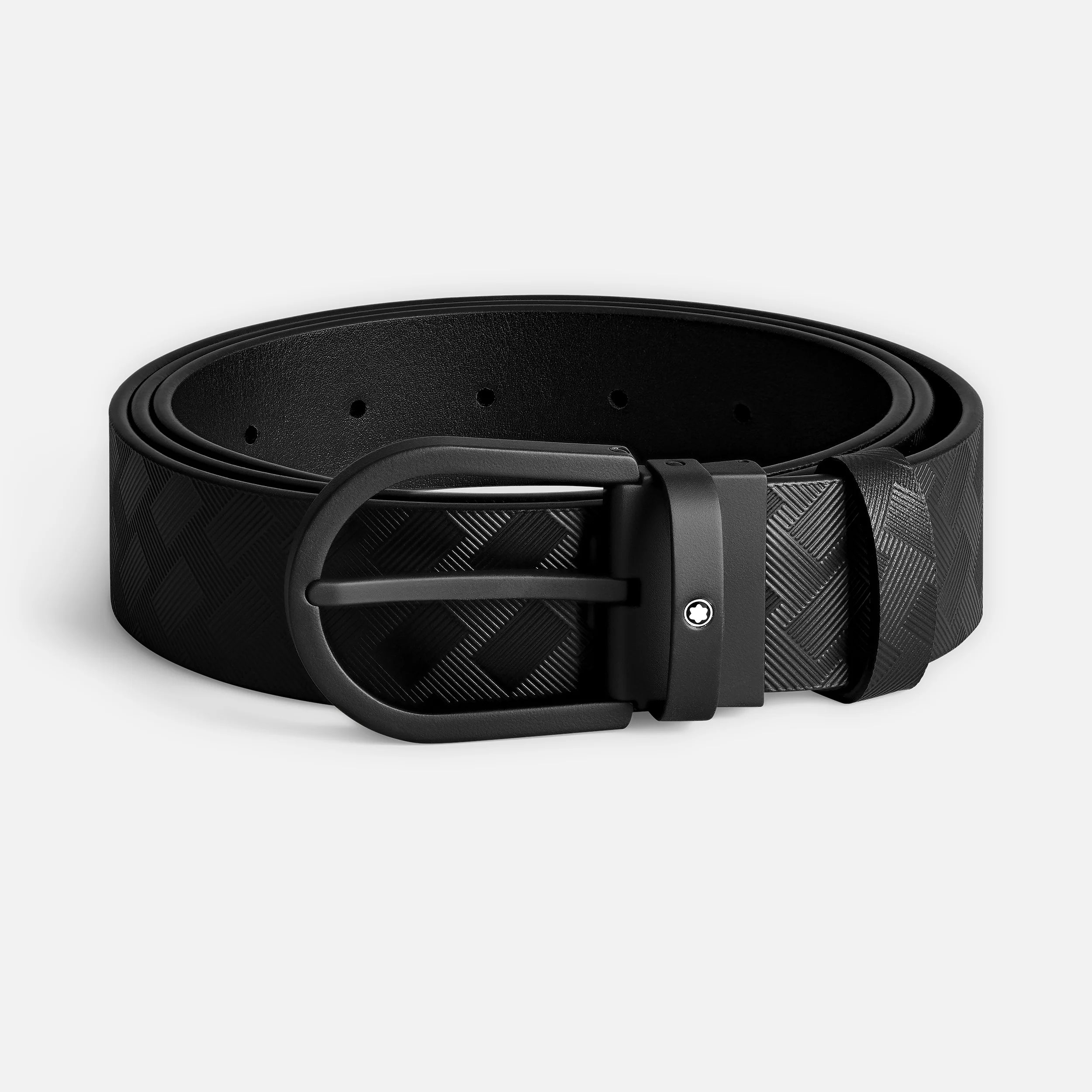 Montblanc - Cintura in pelle nera 35 mm con fibbia a ferro di cavallo