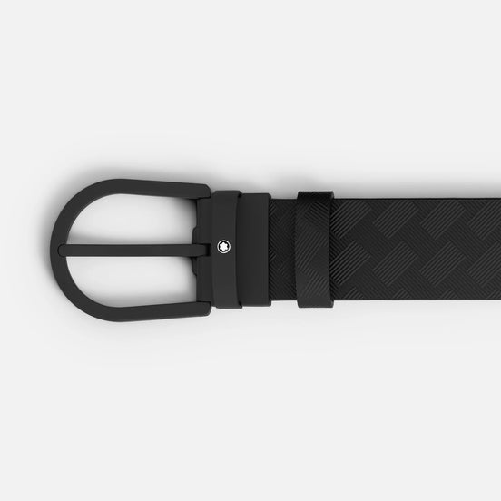 Montblanc - Cintura in pelle nera 35 mm con fibbia a ferro di cavallo