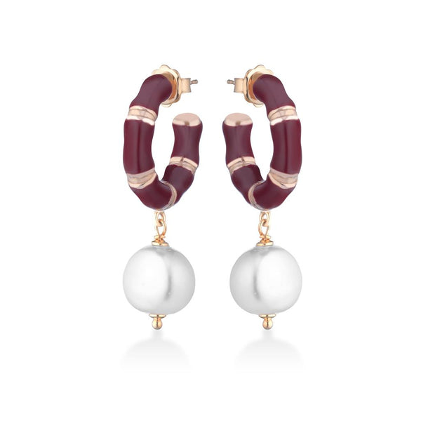 ORECCHINI LELUNE IN ARGENTO ROSATO, PERLE E SMALTO BORDEAUX LGEA334.2