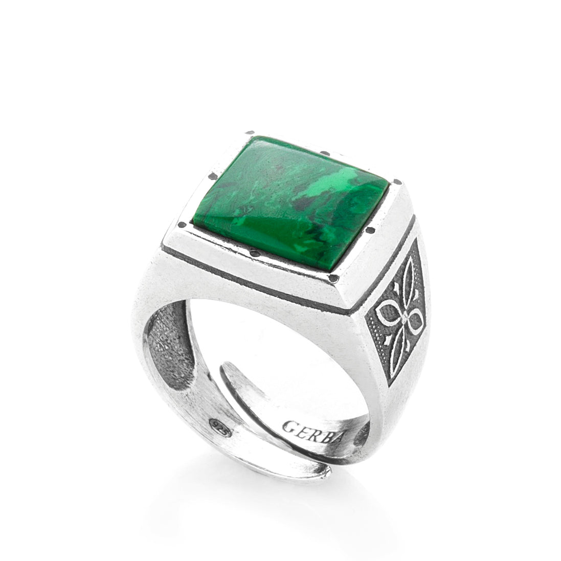 Anello Gerba Chevalier con pietra malachite verde smeraldo uomo donna 203/9