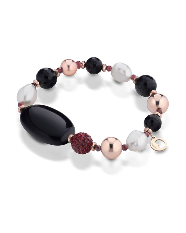 Bracciale elastico in ematite, perle, agata, GRANATO E CRISTALLO LGBR254