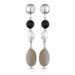 Orecchini Le Lune Glamour donna in argento con perle, ematite grigia e agata nera lgea178