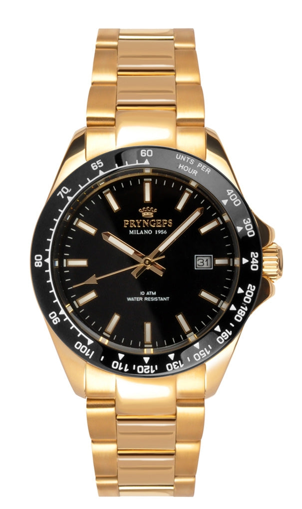 Pryngeps orologio cronografo uomo nero/golden A1013/L