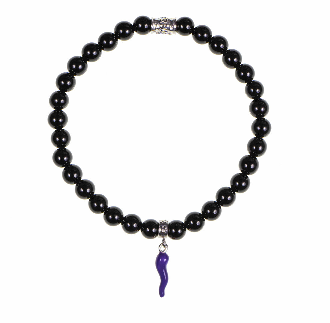 Gerba bracciale nero cornetto viola occhio di tigre unisex HORN5