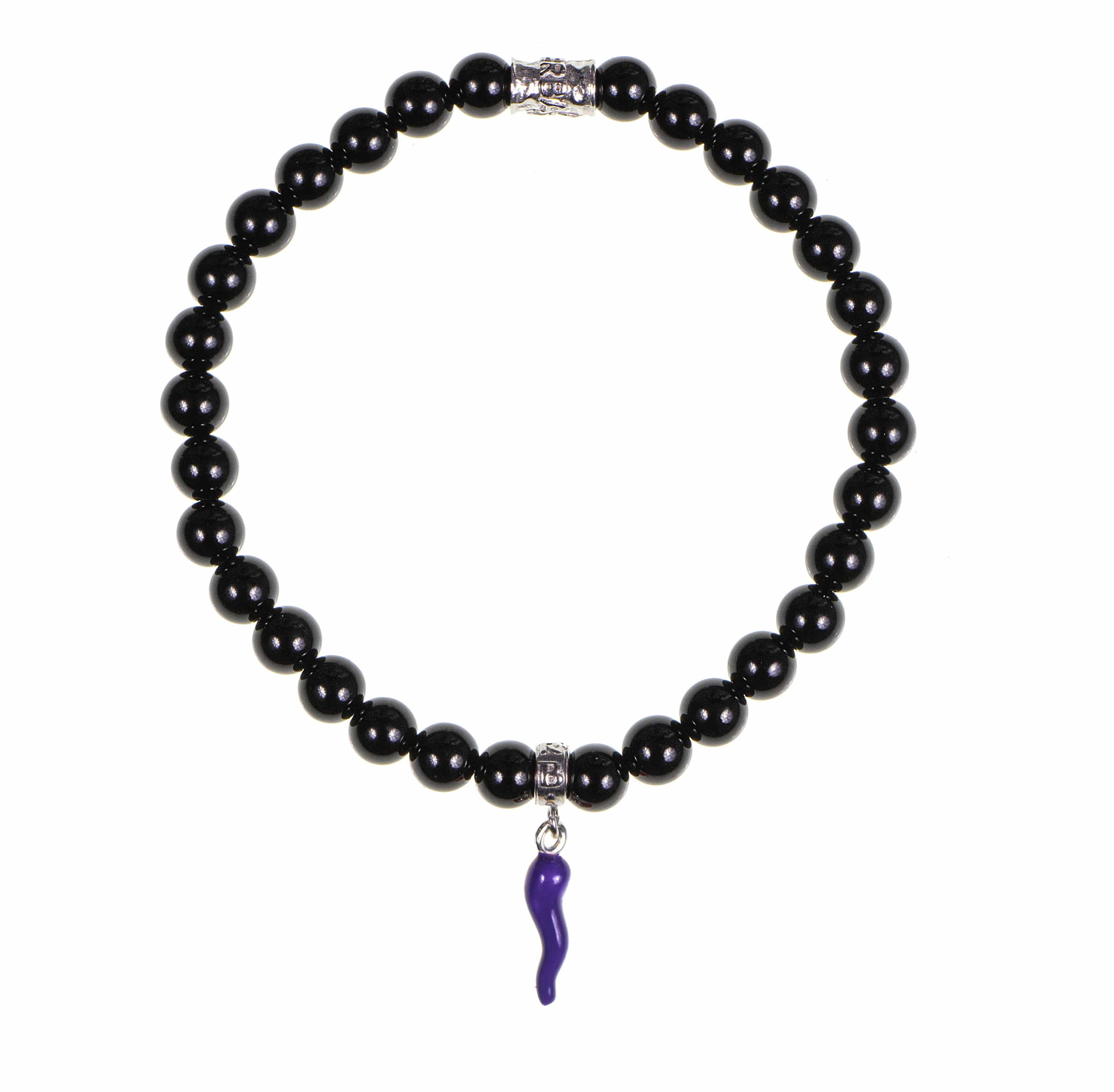 Gerba bracciale nero cornetto viola occhio di tigre unisex HORN5