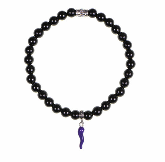 Gerba bracciale nero cornetto viola occhio di tigre unisex HORN5