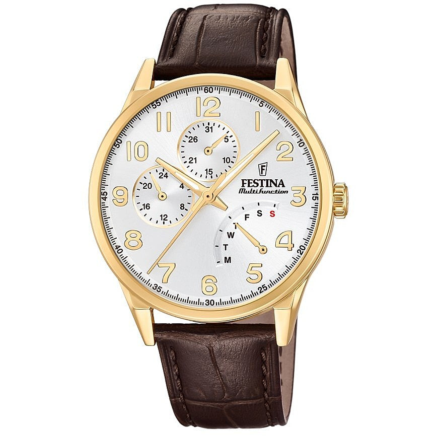 Festina Multifuncion orologio uomo bianco/marrone pelle F20279/A
