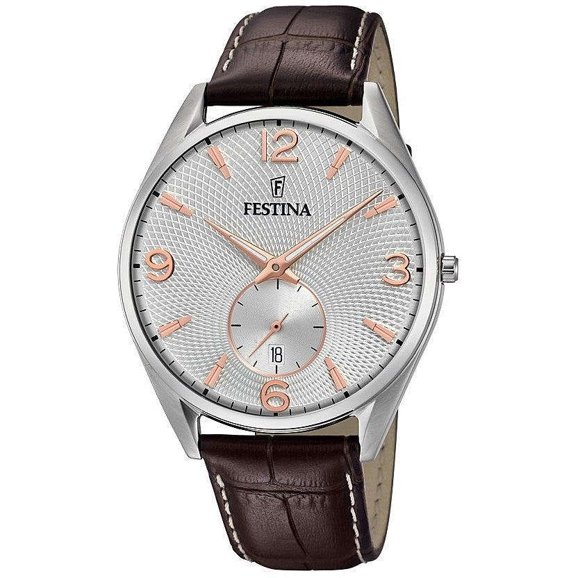 Festina Retro orologio uomo pelle bianco/marrone F6857/7