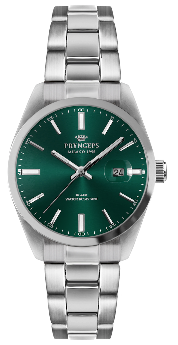 Pryngeps orologio uomo solo tempo silver/verde A1071
